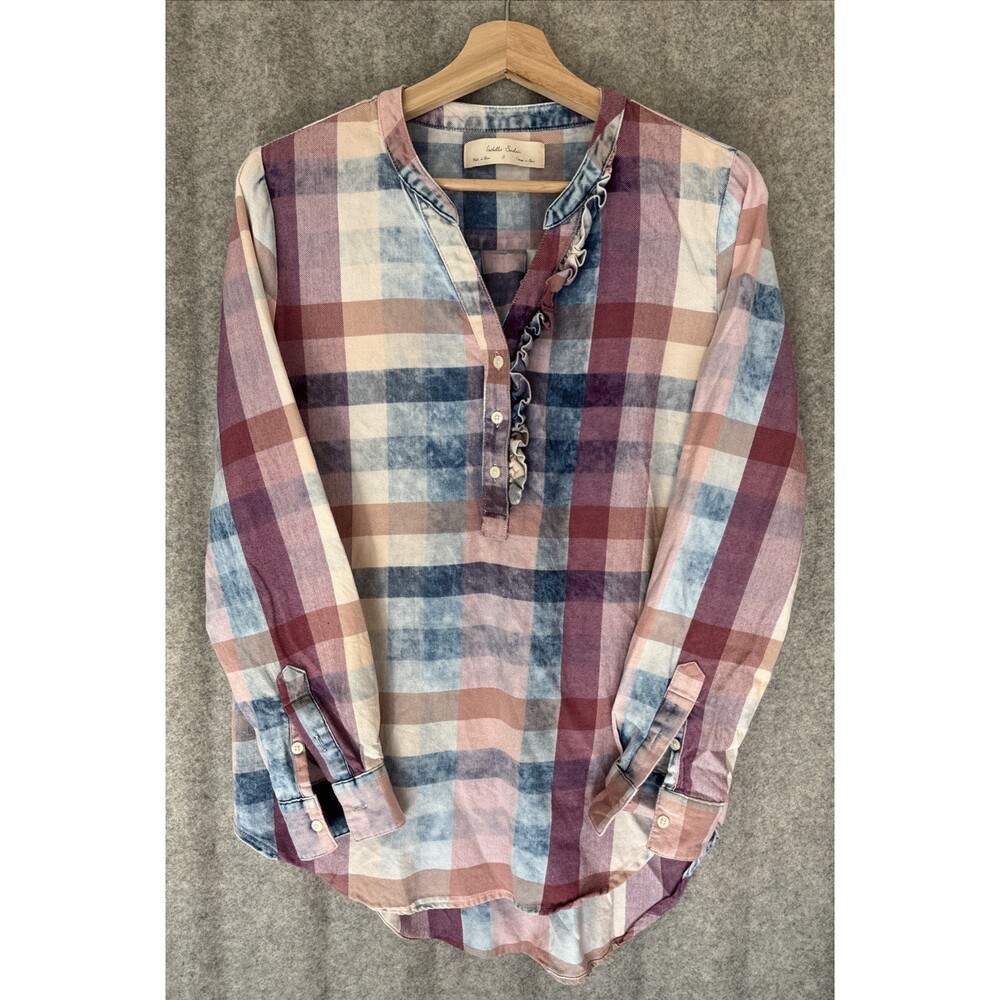 Anthropologie Isabella Sinclair Women's Size S Top Shirt Blouse Plaid Pink